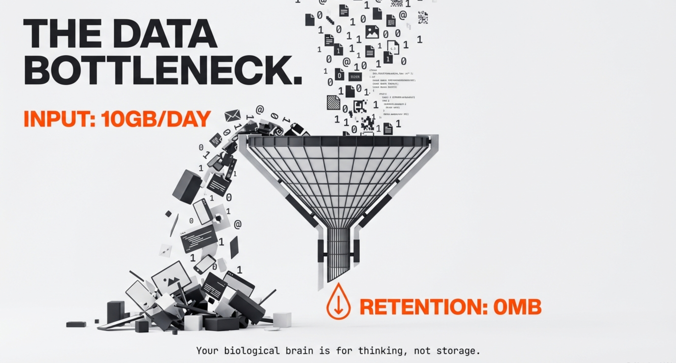 Data bottleneck showing high information input but zero retention
