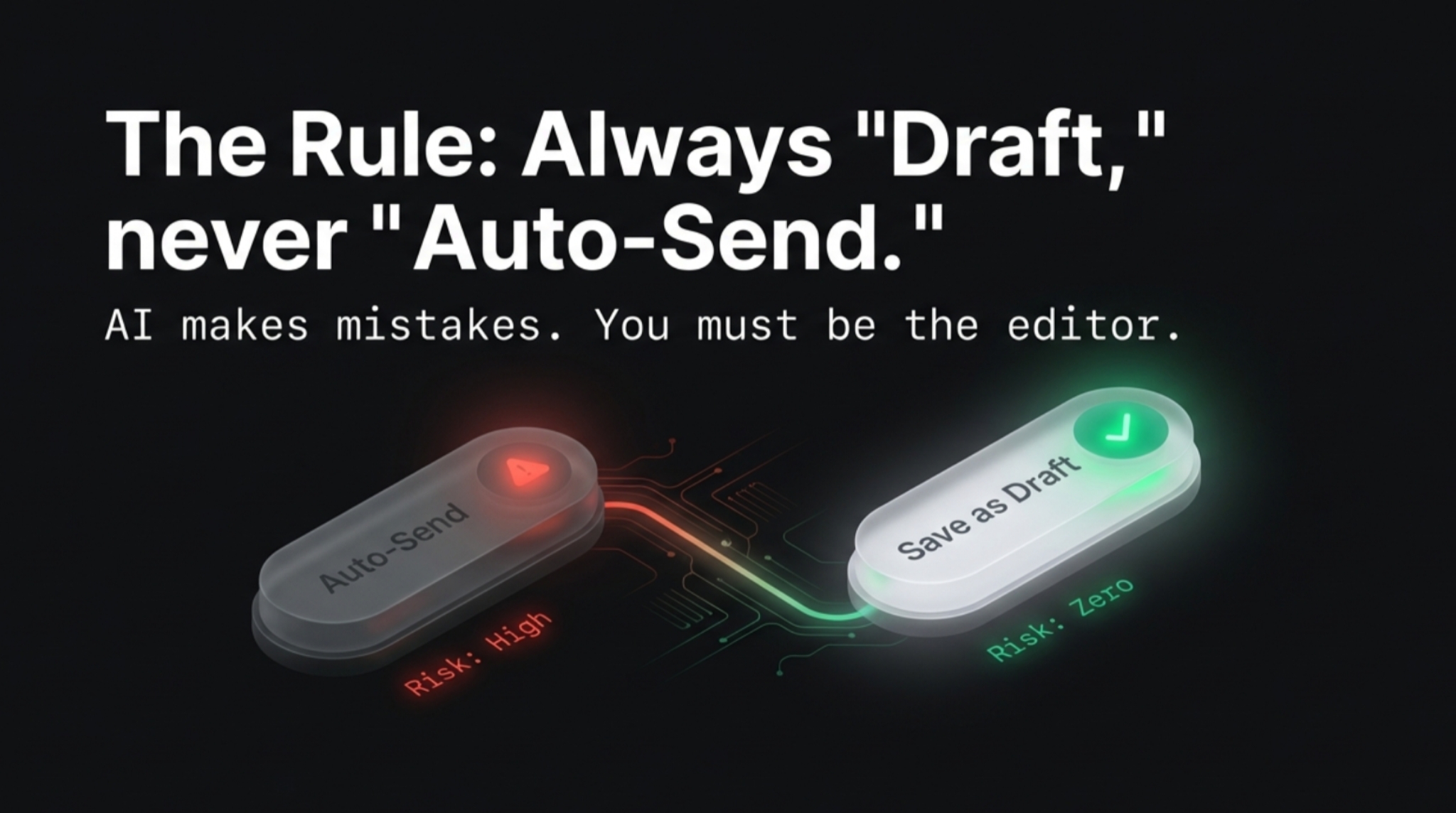 Always save AI generated emails as drafts, never auto-send